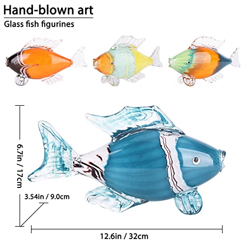 LCCCK Large Glass Fish Statue, Hand Blown Glass Sea Life Figurines, Coastal Decor for Home,Tropical Fish Ornaments Collectible Figurines, Coffee Table, Shelf, Office, Bathroom Decoration Nautical Art - color: E/1