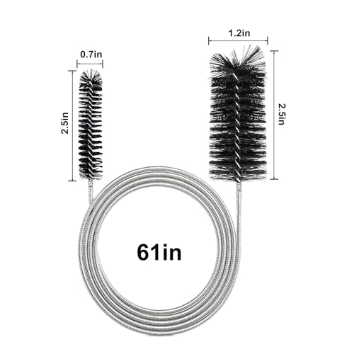 2-Pack Flexible Dual-Ended Aquarium & Kitchen Tube Brush – Stainless Steel Core with Durable Black Plastic, 61-Inch Long Cleaning Tool for Hoses, Pumps, and Narrow Pipes（Black）