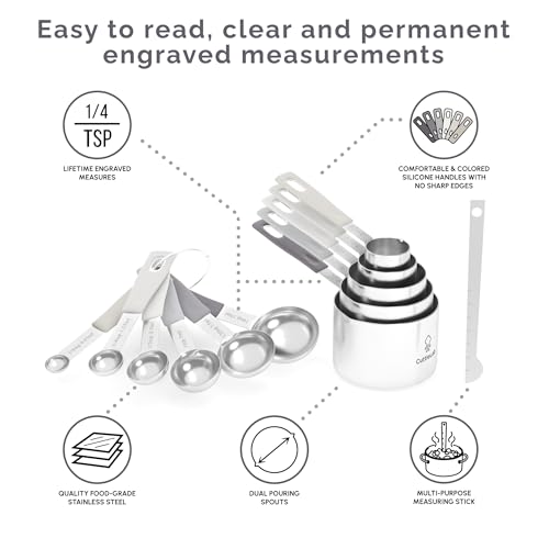 CuttleLab Measuring Cups and Measuring Spoons Set of 14 - Stainless Steel Measuring Cups and Spoons Set, Includes 1/8 Teaspoon Measuring Spoon, 1/8 Cup Measuring Cup, Leveler Dry (14, Charcoal) - color: Charcoal