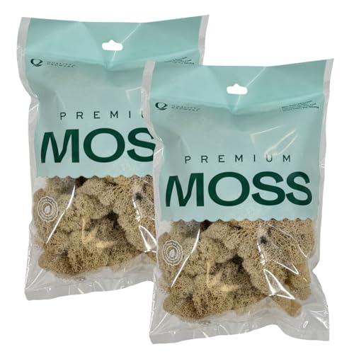 Quality Growers - Preserved Reindeer Moss - Moss for Crafts, Home Decor, Art, Design & DIY Projects - Non-Toxic - USA Made (Natural, Medium, 2-Pack) - color: Natural, size: Medium (2-Pack)