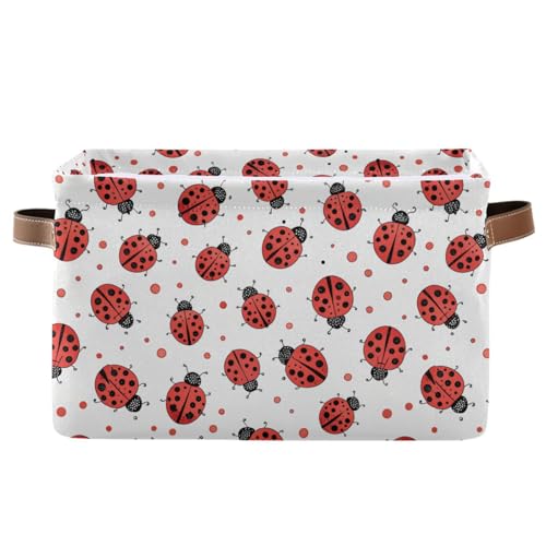 Ladybug Storage Basket Bin, Large Cube Storage Box Canvas Collapsible Storage Organizer for Home Office Closet - 15 L x 11 W x 9.5 H - color: Ladybug, size: 1 PCS