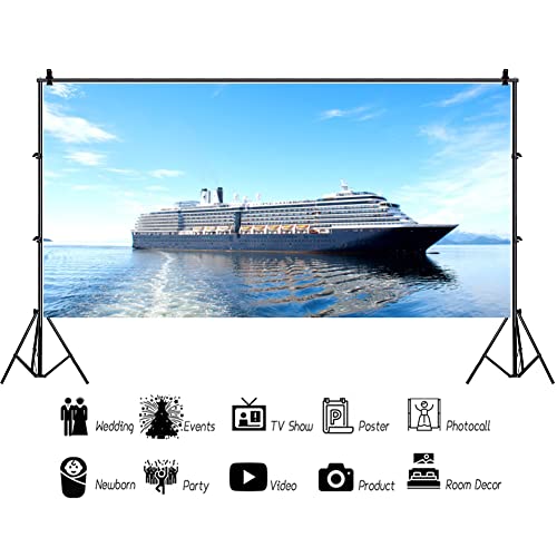 Renaiss 20x10ft Luxury Cruise Ship Backdrop Ocean Liner Photography Background Bon Voyage Ocean Theme Banner Summer Cruise Birthday Baby Shower Wedding Party Decor Summer Holiday Photo Booth Props - size: 20x10ft