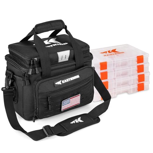 KastKing Karryall Fishing Tackle Bags with 4 * 3600 Tackle Trays - Saltwater & Freshwater Fishing Gear Storage - color: Black, size: Medium - 4*3600 Trays