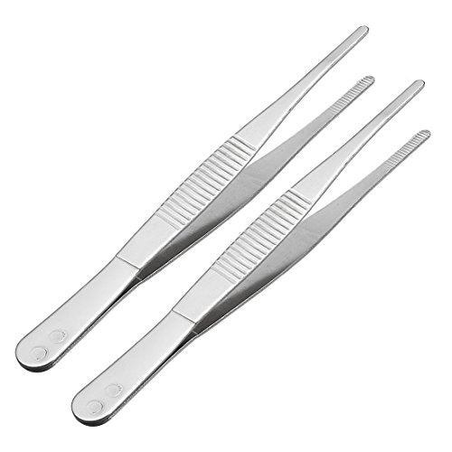 uxcell 2 Pcs Stainless Steel Straight Blunt Tweezers Serrated Tip, 5 Inch - size: 5 inch