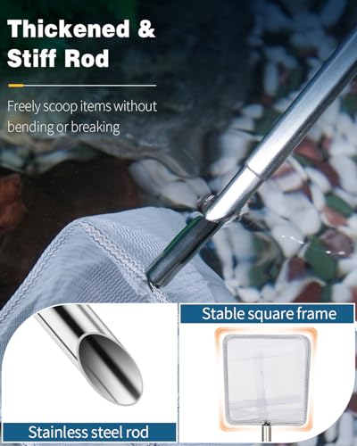 Pawfly 2 Inch Aquarium Shrimp Net with Extendable Stainless Steel Handle, Tiny Fish Tank Net for Shrimp Baby Fish or Food Residue Debris, Soft Round Fine Mesh - color: Blue Square, size: 2 Inch