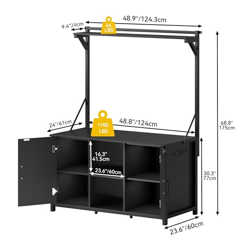 DWVO 40-120 Gallon Fish Tank Stand with Power Outlets, Heavy Duty Aquarium Stand with Storage, Metal Reptile Terrariums Table for Turtle Accessories Storage,1100LBS Capacity, Black - color: Black, size: 49''L*24''W*69''H