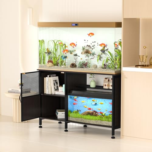 YOXIER 55-75 Gallon Fish Tank Stand,Aquarium Stand with Power Outlets and Cabinet,Heavy Duty Wood Aquarium Stand with Cabinet for Fish Tank Accessories Storage US Fast Arrive