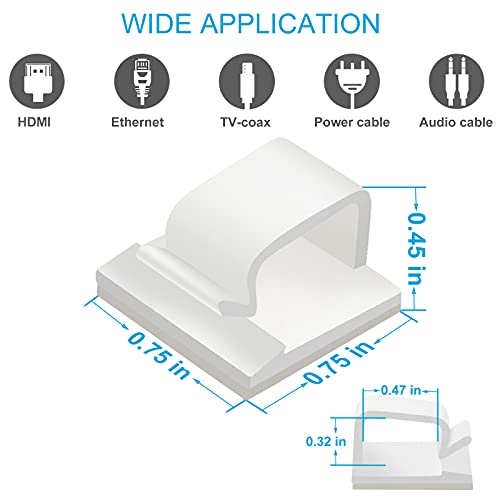 Adhesive Cable Clips White (Large, 45 PCS), Upgraded Wire Clips for Electric Wires, Cord Holders Management Under Desk, Car, Extension Cord, Ethernet Cable, LED Lights - color: White, size: Large