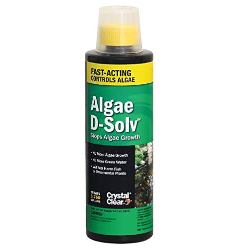 CrystalClear Algae D-Solv Pond Algae Control, Fast-Acting EPA Registered Algaecide, Use in Fountains & Outdoor Ponds Containing Koi & Other Fish, Treats 5,760 Gallons, 16 Ounces - size: 16 Ounces