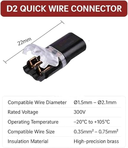 50PCS Double Wire Plug-in Connectors with Locking Buckle, Quick Clip Snap-On Fasteners for LED Strip Lights, DIY Wiring, Low Voltage Projects & Model Kits