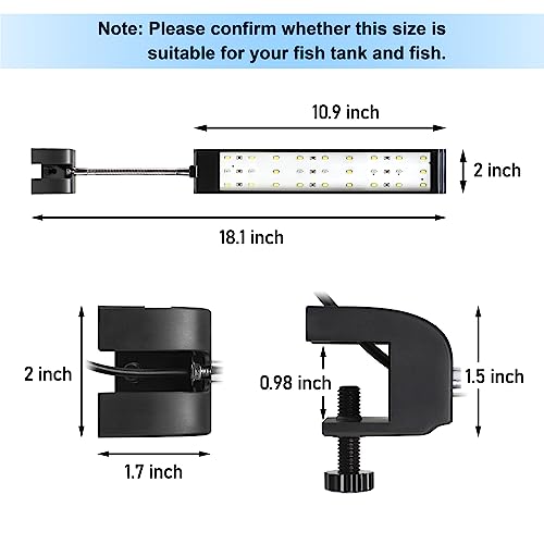 DaToo Aquarium Light Small LED Clip Light for Fish Tank 10W, 1 Yr Warranty - size: 10W (Without Timer & Dimmer)