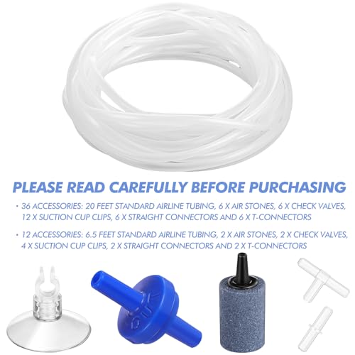 Shappy 6.5 Feet 12 Pcs Aquarium Air Pump Accessories, Standard 1/5" Tubing Aquarium Air Tubing for Fish Tank Contains Stones, Check Valves, Suction Cups, Straight Connectors, T-connectors