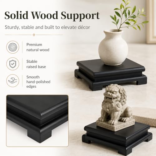 DECHOUS Square Wooden Display Stand Black - Wood Vase Pedestal Stand Display Base for Small Plant Pot, Buddha Statue, Fish Tank, Home Office Farmhouse Decoration, 6x2 Inch