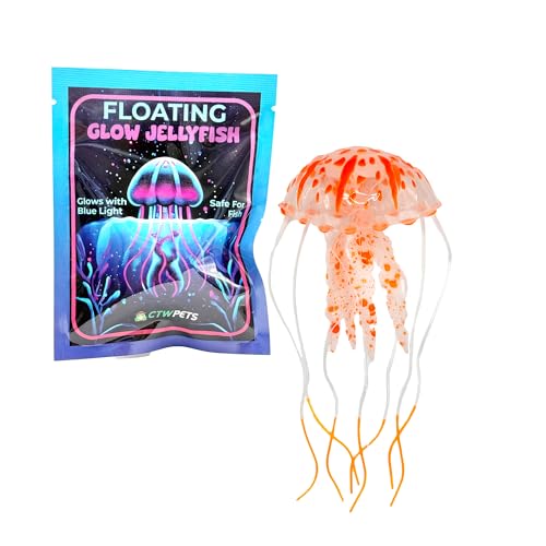 CTWPets Glowing Black Light Jellyfish Aquarium Decoration, Floating Freshwater Decor (Orange) - color: Orange