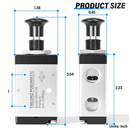 TAILONZ PNEUMATIC 1/4"NPT 3 Way 2 Position Air Hand Lever Operated Valve Pneumatic Solenoid Valve Manual Control Push-Pull 3R210-08 - size: 1/4"NPT, style: 3 Way 2 Position Manual