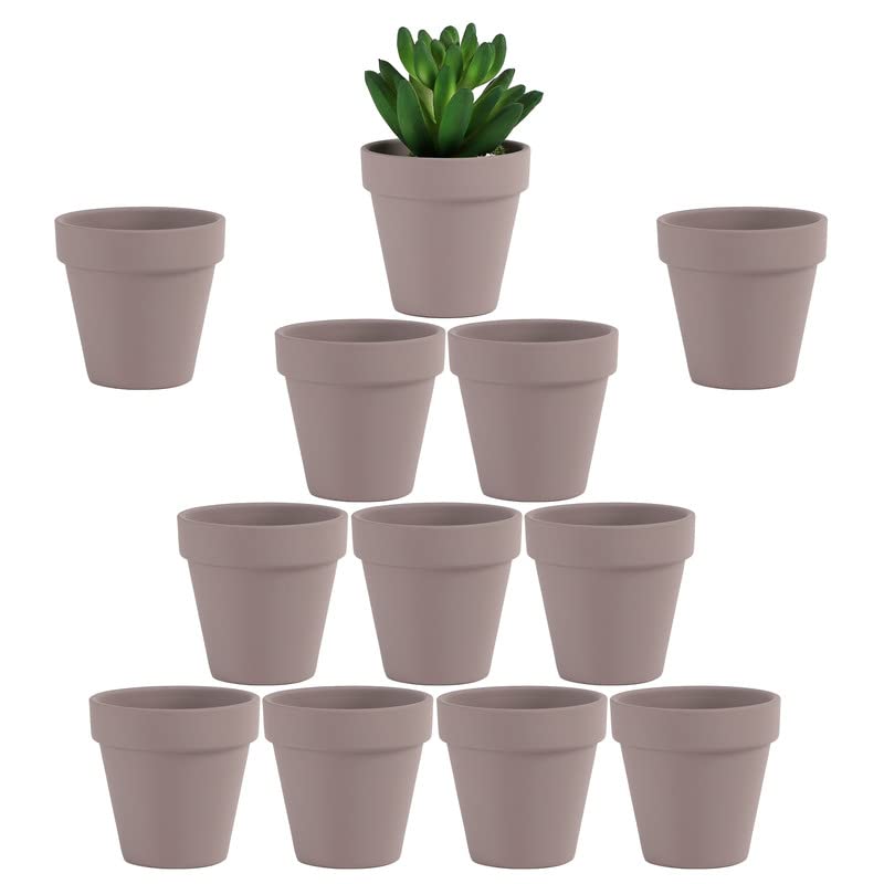 Yishang 2.5 inch Grey Terracotta Pots with Drainage Holes,Small Mini Clay Ceramic Pottery Planter,Cactus Flower Terra Cotta Pots,Succulents Nursery Pots for Indoor/Outdoor Plants,Crafts-12 Pack - color: Gray