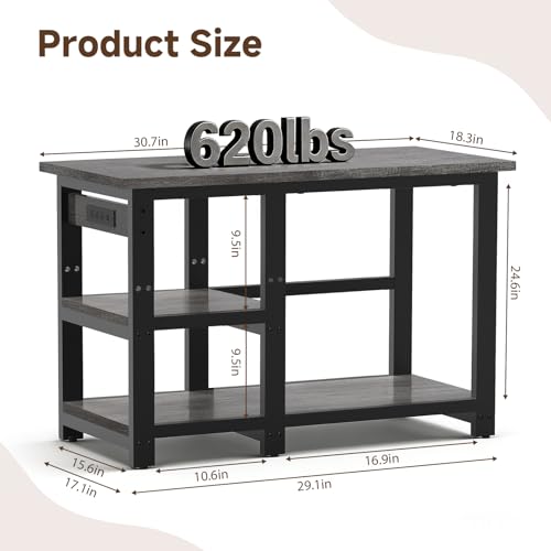 AQQA 35-40 Gallon Fish Tank Stand with 5 in 1 Power Outlets, 31x18 Inch Heavy Duty Metal Frame Aquarium Stand, Adjustable Storage Shelves, 620LBS Capacity Terrarium Stand, 3 Tiers Reptile Tank Stand