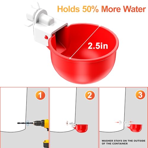 ZenxyHoC Chicken Waterer Cups, 6 Pack Automatic DIY Chicken Water Cup with 3/8'' Hole Saw