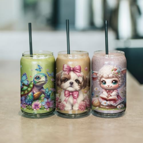 arricraft 10 Sheets Cute Animals UV DTF Cup Wrap for 16OZ Glass, Animal-Shaped Flowerbeds Rub on Decals PVC Transfer Stickers for DIY Cups Wood Funiture 24x11cm/9.4x4.3inch - style: Cute Animals Theme