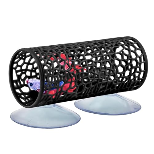 Bett-a Tunnel Bett-a Cave with Suction Cups Small Hole Hollow Cave Safer for Small Fish & Shrimp, Aquarium Decor & Hideout Tube(Color:Black)