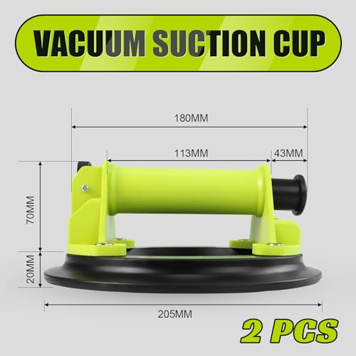 DEWINNER 8" Glass Suction Cups - Heavy-Duty Vacuum Glass Lifter for Windshield Tiles and Granite - 660lbs Load Capacity - 2 Pack Industrial Suction Cup with Carry Case - color: Green