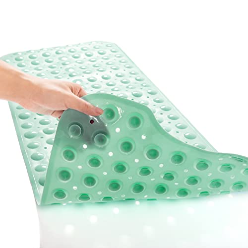 TEESHLY Bath Tub and Shower Mats, Non-Slip 39 x 16 Inch Extra Long Bathtub Mat, Machine Washable BathMat with Drain Holes, Suction Cups for Bathroom (Opaque Pale Green) - color: Opaque Pale Green