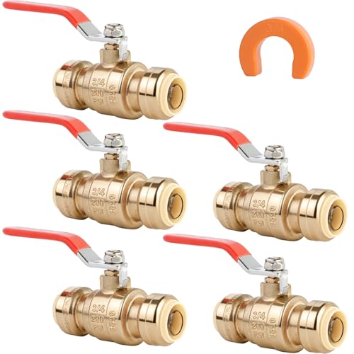 (Pack of 5) AB 3/4 Inch Push to Connect Ball Valve, 3/4 Inch Water Shut Off Valve with Disconnect Clip, Full Port Push Fit Ball Valve for Copper, CPVC,PE-RT and PEX Pipe, UPC Certified - size: 3/4'' 5Pcs