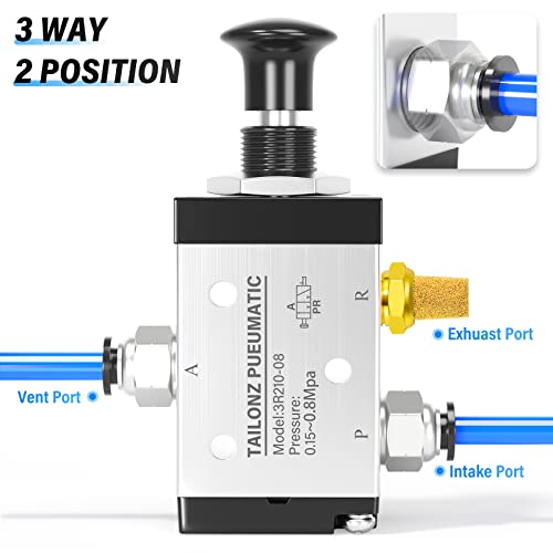 TAILONZ PNEUMATIC 1/4"NPT 3 Way 2 Position Air Hand Lever Operated Valve Pneumatic Solenoid Valve Manual Control Push-Pull 3R210-08 - size: 1/4"NPT, style: 3 Way 2 Position Manual