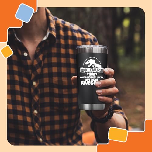 NewEleven Fathers Day Gift For Uncle From Niece, Nephew - Funny Unkie Gift, Uncle Birthday Gifts - Best Present For New Uncles, Funcle, Unky Announcement - 20 Oz Tumbler - color: Unclesaurus black