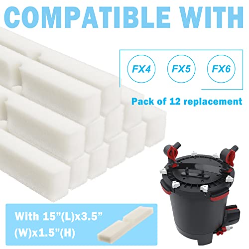 Fx4 Foam Filter Pads Replacement Compatible with Fluval FX5 / FX6 Canister Filter, Aquarium Bio Sponge Foam Filter Pads (12 Packs)