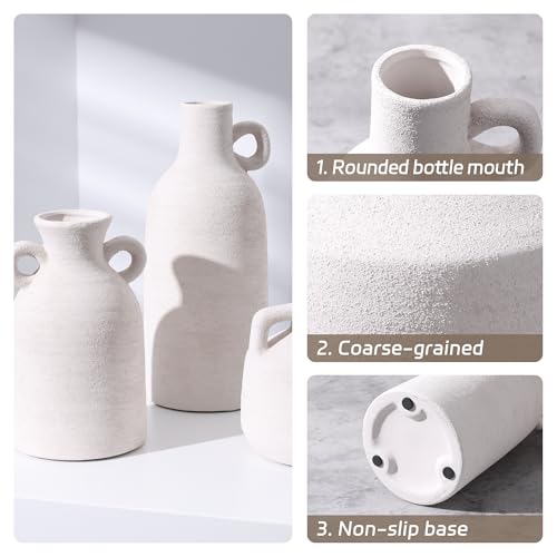 Ceramic Vase Set, 3Pcs Flower Vases for Modern Boho Farmhouse Decor, Decorative Vases for Pampas Grass & Dried Flowers, Distressed Finish - color: K