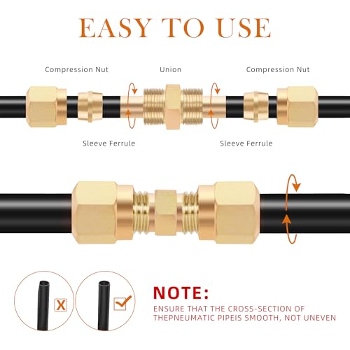 48 PCS DOT Brass Compression Air Brake Nylon Tubing Fittings,1/4" 1/8" 3/8" 1/2" 5/16" OD Straight Union Fitting Assortment Kit, DOT Air Line Fittings for Truck or Industrial Air System - size: 48pcs-1/4"/1/8"/3/8"/1/2"/5/16" Kit, style: DOT Air Brake Lin
