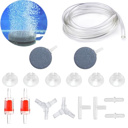 15 Feet Transparent Airline Tubing Kit - Aquarium Air Pump Accessories with Air Stones Disc Bubbler, Check Valves, Suction Cups and Connectors for Nano Air Pumps Small Buckets and Fish Tank - color: Transparent Hose, size: 2 Air Stone Disc+15 ft Airline T