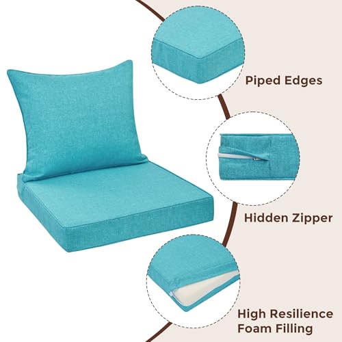 FUNHOME Outdoor Seat Cushion Set 24 x 24 x 4 Inch,Water Resistant Outdoor Chair Cushions for Patio Furniture,Thick Deep Seating Pads for Outside Chair Sofa Couch, Aqua Blue - color: Aqua Blue