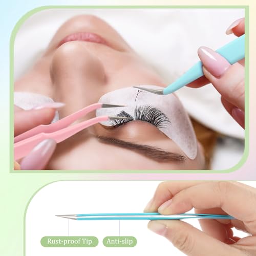 Honoson 9 Pieces Curved Pointed Craft Tweezers Stainless Steel Precision Tweezer with Protective Cover for Rhinestones Dried Flowers Craft Stickers Eyelash Extension Jewelry Making(Multiple Colors) - color: Multiple Colors