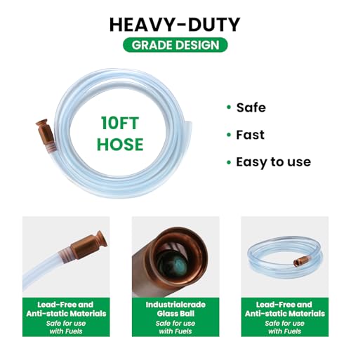 Gas Siphon Hose Pump, Shaker Siphon 10FT Tube Hose, Self Priming Syphon Hose 10 Feet -1/2" Value, for Gas/Fuel/Water Transfer,Use for Cars, Boats, Mowers (2PACK) - size: 10ft hose