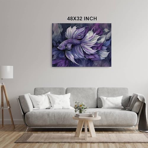 HomeGiftCentral Betta Fish Purple Dark Design 4 Canvas Wall Art Picture Prints Artwork Framed For Living Room Wall Home Decor Gifts For Family Art Easy Hanging - color: Design 4, size: Medium(16x12in)