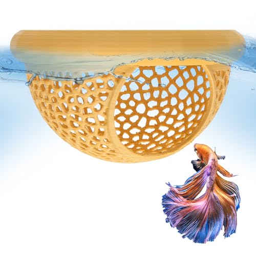 Floating Betta Shrimp Cave, Multi-Functional Aquarium Hammock for Hiding Feeding, Floating Betta Fish Skins with Feeding Ring, Tank Resting Spot for Small Fish Betta Shrimp (Wood, Large) - color: Wood, size: Large