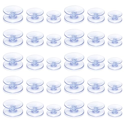 30 Pcs Double Sided Suction Cups, 0.8/1.18/1.4 Inch Clear Plastic Sucker Pads Without Hooks Non-Slip Small Suction Cups for Glass Table, Mirror, Aquarium