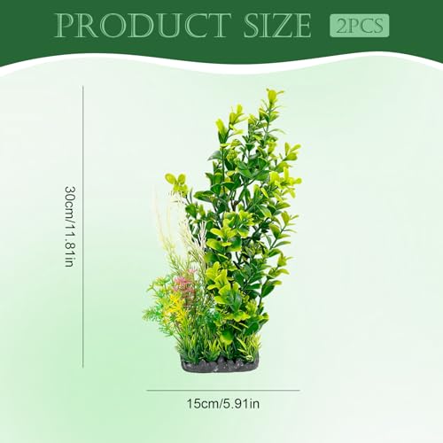 Aquarium Plants 2-Pack, 11.8in Artificial Plastic Fish Tank Decor, Moderate Size Aquarium Decorations, Safe Green Fish Tank Plants for Freshwater Tanks (Light Green & Gold Mix) - color: Light Green & Gold Mix