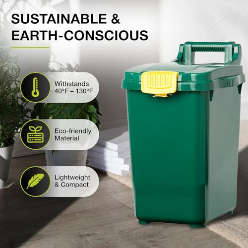 Nova Products 7 Gallon (32L) Multi-Purpose Storage Bin with Lid | Compact HDPE Container for Organic Waste, Pet Food, Road Salt | Easy to Clean Design with Side & Bottom Handles | Indoor&Outdoor Use