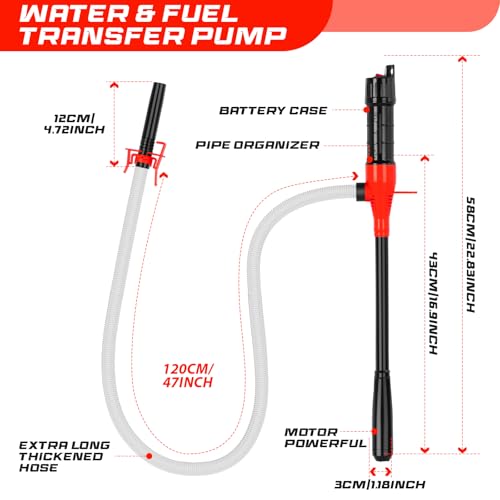 Portable Transfer Pump Battery Operated Electric Siphon Pump for Gas, Fuel, Diesel, Water Transfer 2.4 GPM Flow Oil Extractor, 47" Hose-Easy to Use Hand Fuel Pump, Multi-Use Siphon Transfer Pump(Red) - size: 1 Pack Red