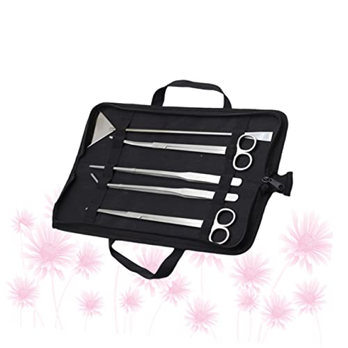 5pcs Aquarium Plant Maintenance Tool Stainless Steel Scissors Tweezers Scraper for Aquascaping Includes Canvas Storage Bag for Freshwater Tanks
