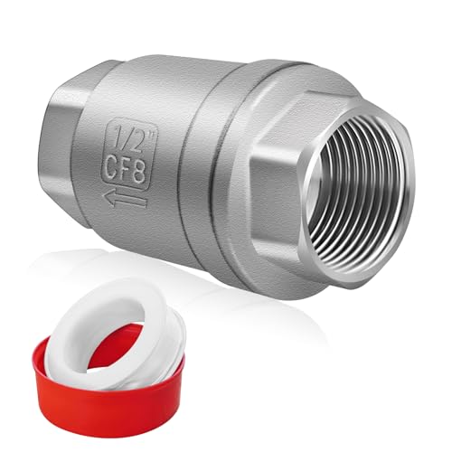 1/2 Inch NPT Thread Stainless Steel Spring Check Valve, Non Return One Way Horizontal Check Valve, Vertical Inline Water Check Valves for Well, Pump, Tank, Backflow Prevention - size: 1/2'' NPT