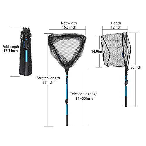 SAN LIKE Fishing Net Fish Landing Net Collapsible Fish Net with Anti-Slip Telescoping Rubber Pole Handle for Kids Adults in Saltwater Freshwater Multi-Size Extending to 37/42/43/51/69/71/89/98inch - color: Aluminum pole,length 30" to 37"