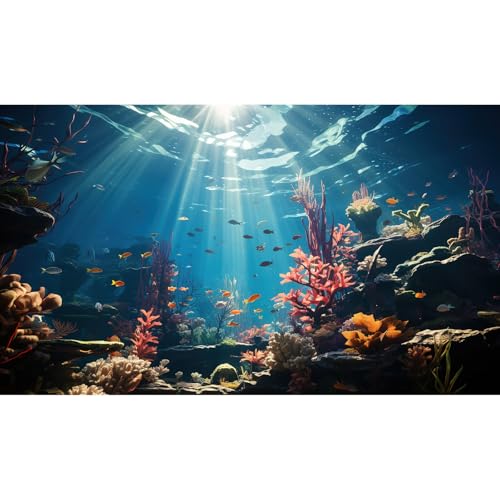 Ocean Floor Aquarium Background Under The Sea Coral Reef Fish Tank Background Underwater Aquatic Plants Sunray Terrarium Backgrounds Deep Ocean Tropical Sea Rock Aquarium Tank Backgrounds 24x12in - color: Light Blue, size: 24(W)x12(H)inches/ 60(W)*30cm(H)