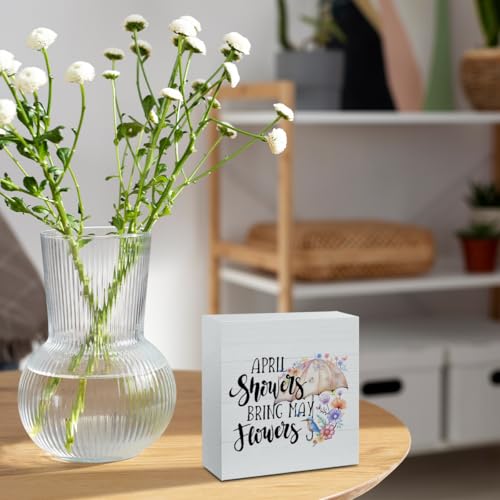 Funny Spring Decorations for Home Spring Decor for Table Cute April Showers Bring May Flowers Sign Umbrella Flowers Decorative Springtime Home Decor Gifts for Women 5 X 5 Inch - color: April
