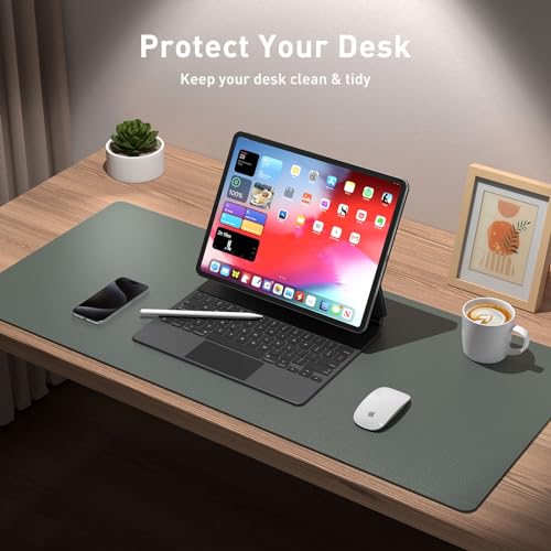 Aothia Leather Desk Pad Protector, Large Mouse Pad, Office Desk Mat, Non-Slip PU Leather Desk Blotter, Laptop Desk Pad, Waterproof Desk Writing Pad for Office and Home (Jungle Green, 23.6" x 13.7") - color: Jungle Green, size: 23.6" x 13.7"