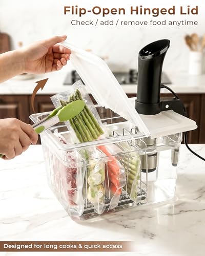 EVERIE 12 Quart Sous Vide Container with Collapsible Hinged Lid + Wobble-Free Stainless Steel Rack Divider— NSF Approved Container, BPA-Free Lid, Compatible with Anova and Instant Pot - color: Container with lid and rack