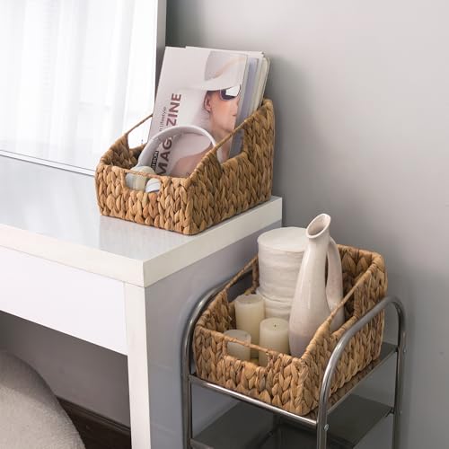 KOKODO 2-Pack Open Front Pantry Baskets, Handwoven Water Hyacinth Wicker Storage Baskets with Built-in Handles, Organizing Bins for Shelves - color: Open Front - Set 2